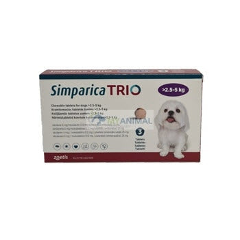 Simparica Trio Flea Tick Heartworm Prevention for Dogs (2.6 to 5kg)