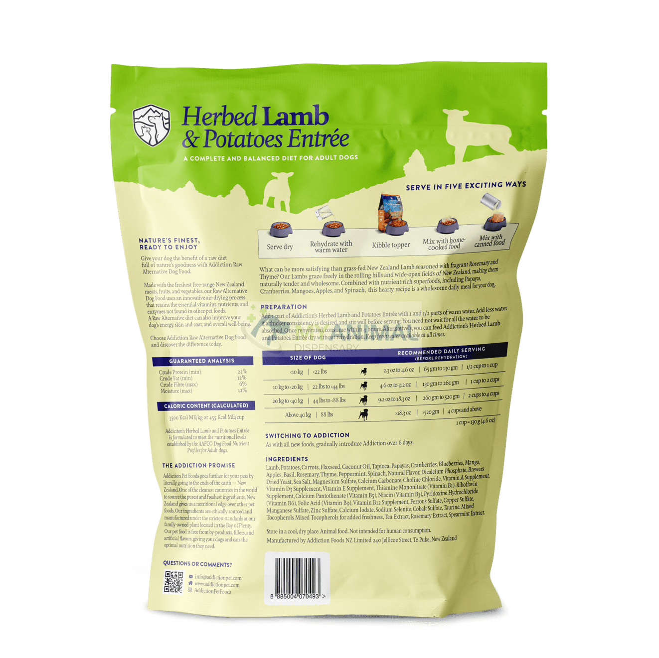 Addiction Herbed Lamb and Potatoes Entrée Grain-Free Raw Dehydrated Food for Dogs (2lbs)