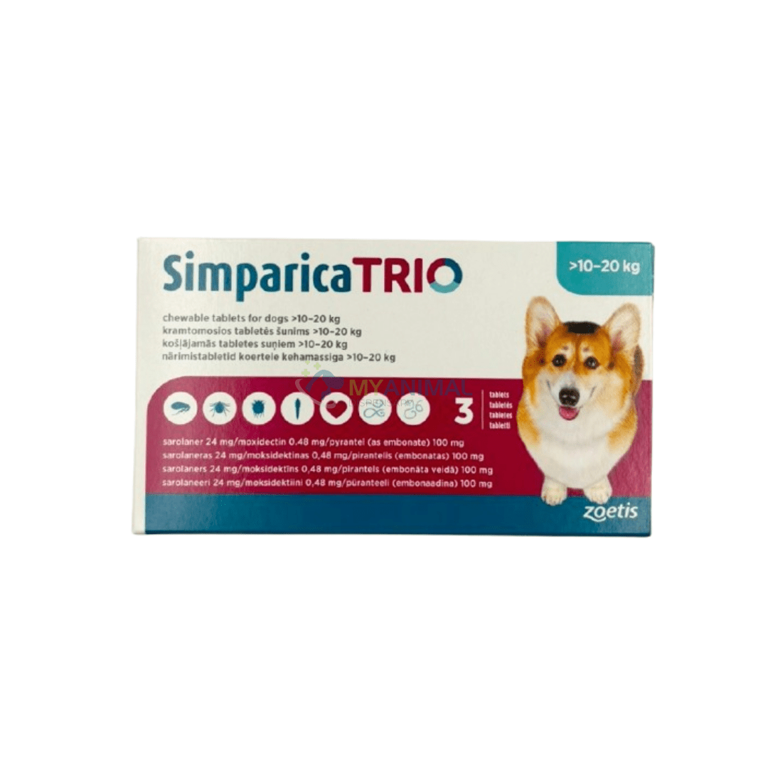 Simparica Trio Flea Tick Heartworm Prevention for Dogs (10.1 to 20Kg)