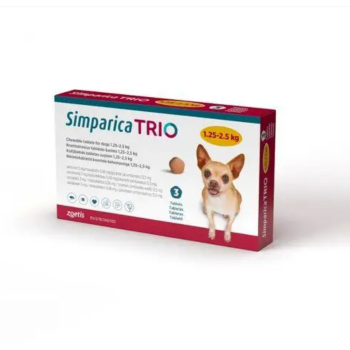 Simparica Trio Flea Tick Heartworm Prevention for Dogs (1.25 to 2.5kg)